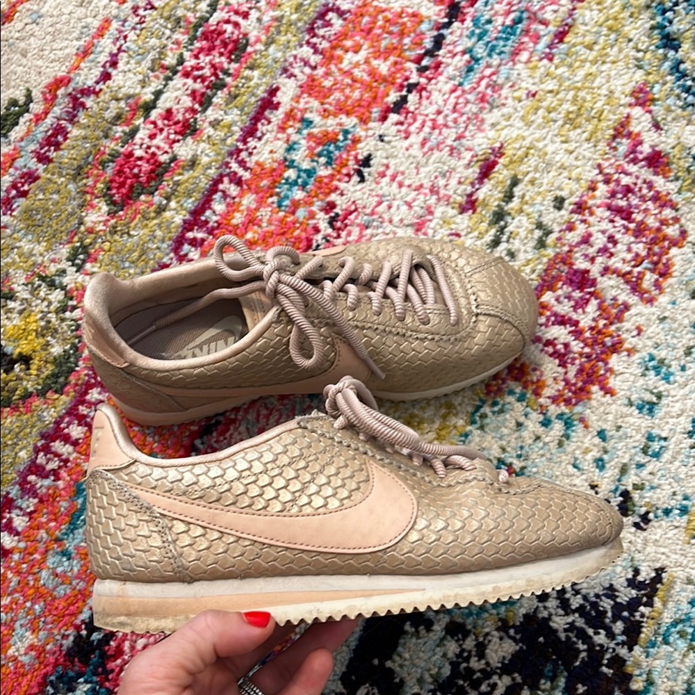 Limited edition Nike Cortez gold snake print effect sneakers, size 6, GUC